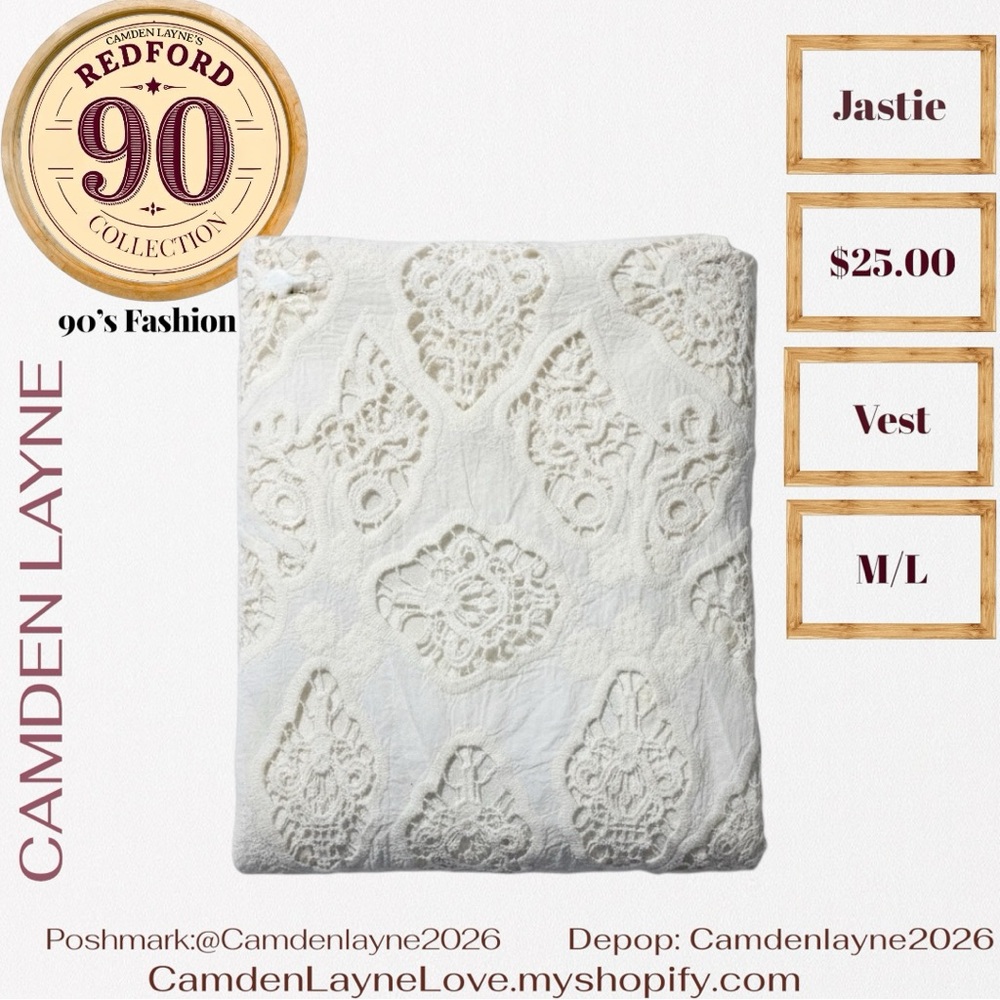 Jastie Crocheted Cream Lace Boho Vest - Picture 7 of 9